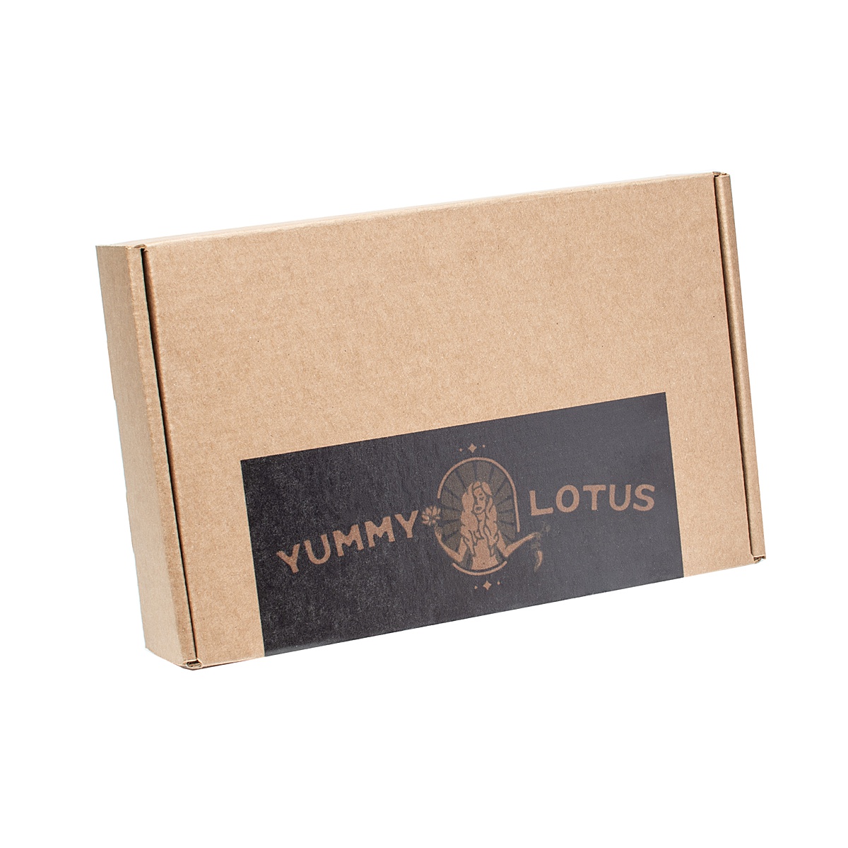 E-commerce product on white showcasing the outside of the Yummy Lotus gift box with eight mini jams.